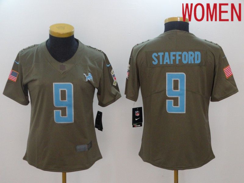 Women Detroit Lions #9 Stafford Green Nike Olive Salute To Service Limited NFL Jersey